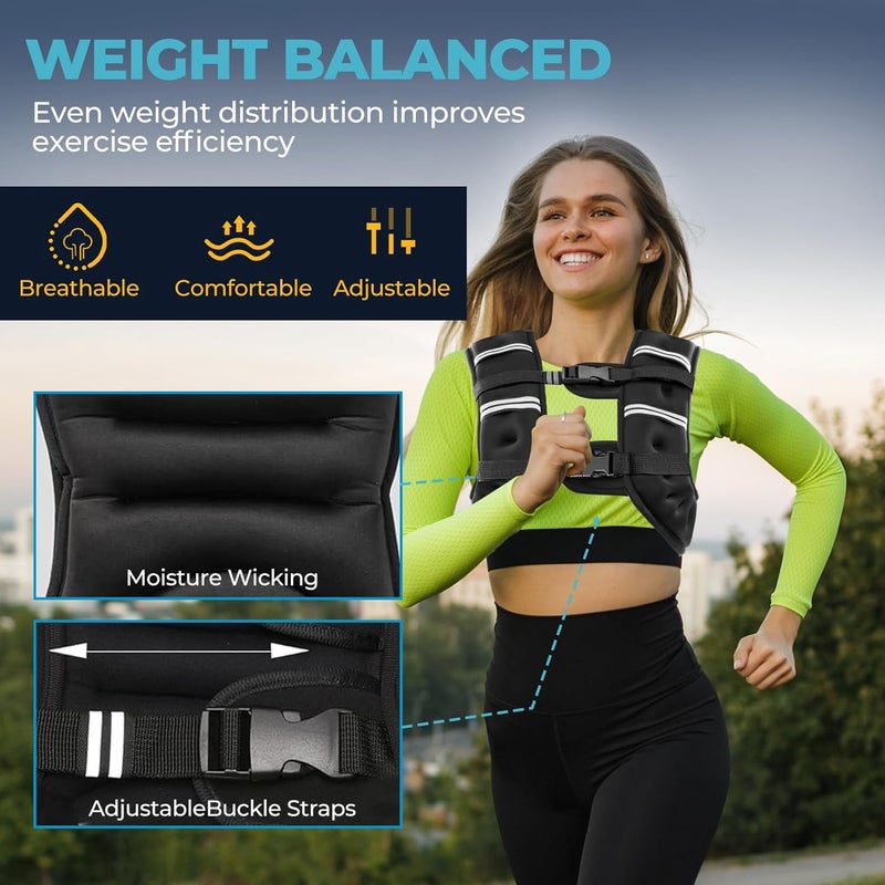 GUWELL Weighted Vest, 8lb/12lb/16lb/20lb Weight Vest with Reflective Stripes for Men Women, Two Adjustment Straps for Workout, Strength Training, Running, Fitness, Muscle Building, Weight Loss - Image 2